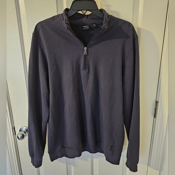 Hugo Boss 1/4 Button Sweater Mens Regular Fit Navy Cotton Long Sleeve Size XL - Picture 1 of 6